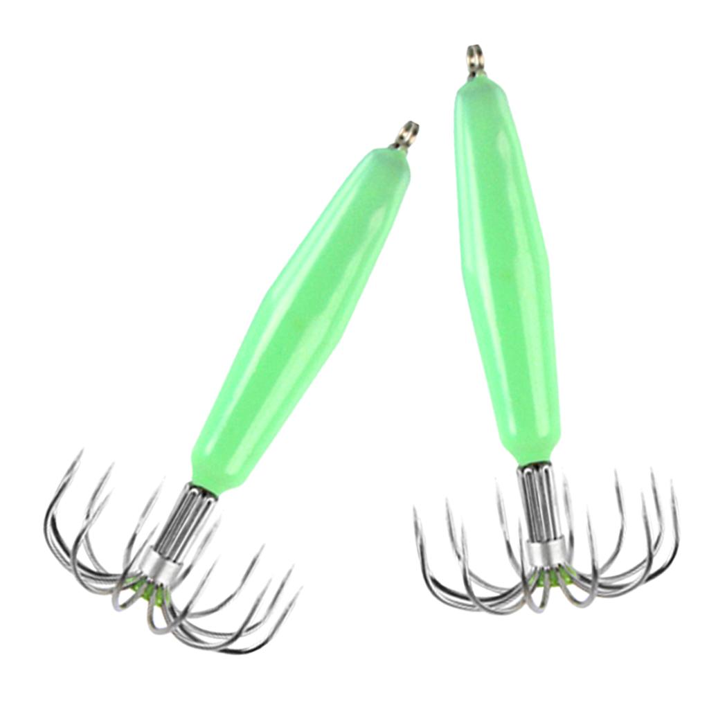 2xStainless Steel Luminous Squid Jig Hook Barrel Umbrella Octopus Hook 8.2cm