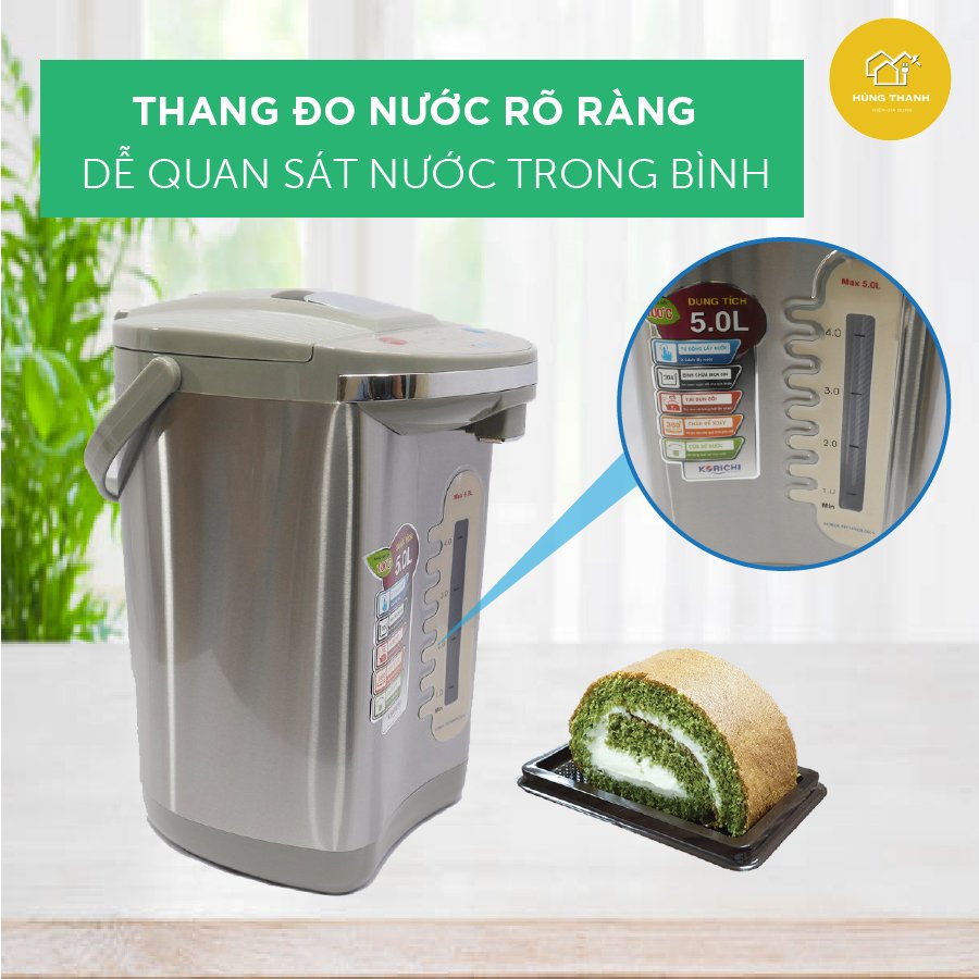 [HÀNG CHÍNH HÃNG] Bình Thủy Điện Korichi KRC-5250 Tinh Tế Sang Trọng Phục Vụ Nhu Cầu Nước Nóng Cho Gia Đình Dung Tích 5 Lít