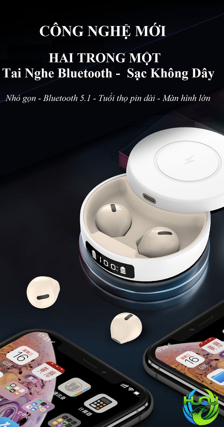 Tai Nghe Nhét Tai Đa Năng HuQu HQ-ProX6 Kiêm Sạc Không Dây Cho Điện Thoại Di Động -Hàng Chính Hãng