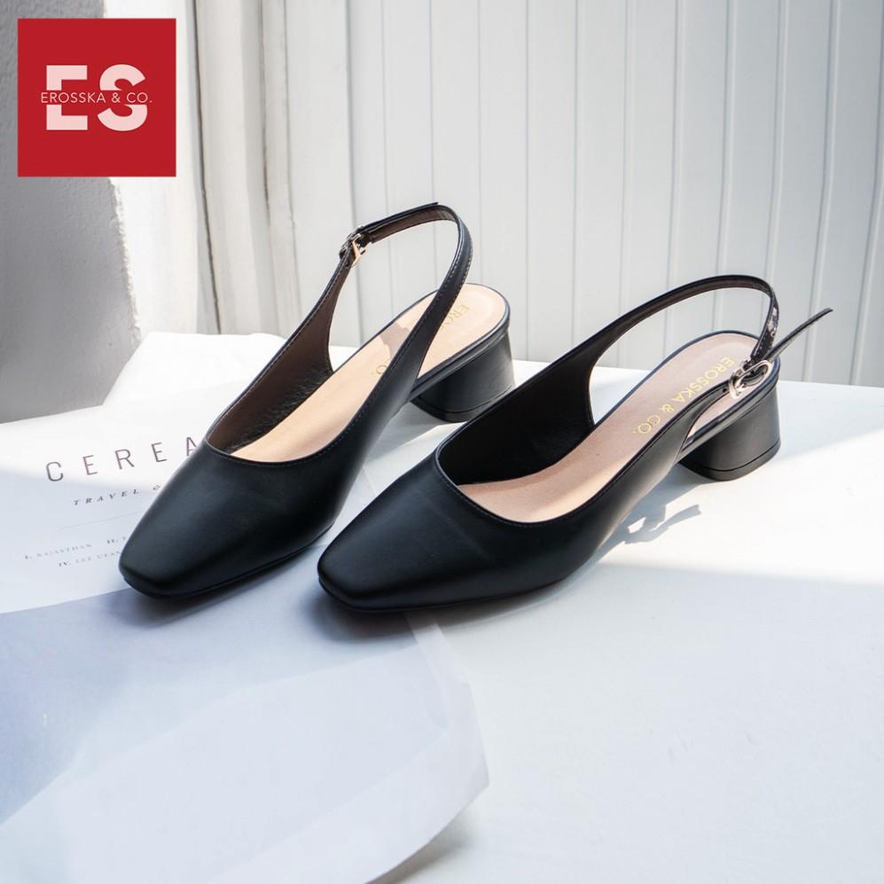 Giày cao gót slingback Erosska mũi vuông gót vuông vững chắc màu đen _ EL013