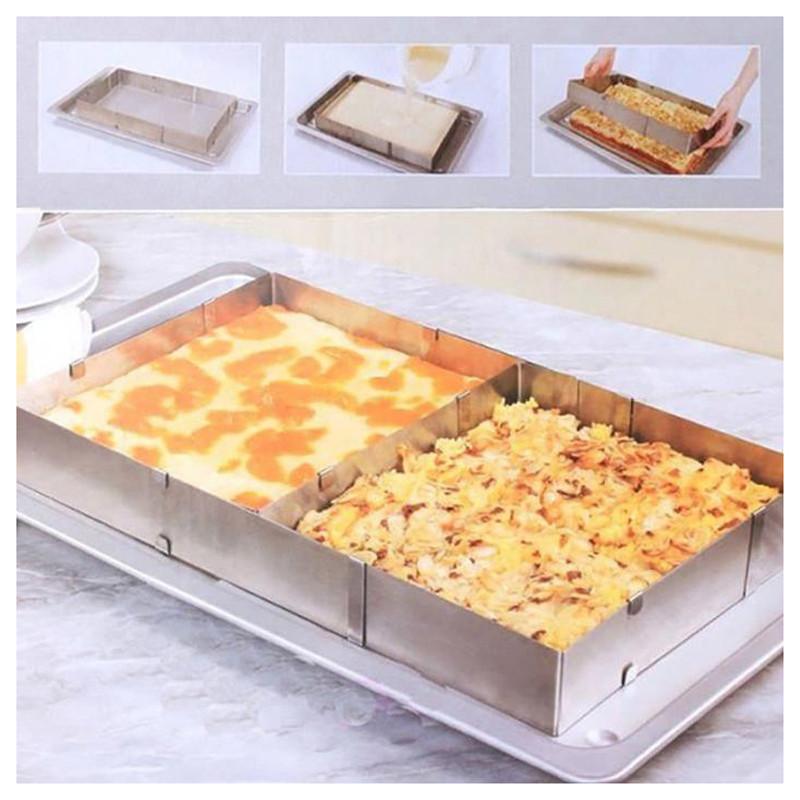 Màu Bạc Inox Có Thể Điều Chỉnh Hình Chữ Nhật Bánh Chảo Inox Nướng Bánh Chống Dính Khuôn Làm Bánh Bếp Cung Cấp