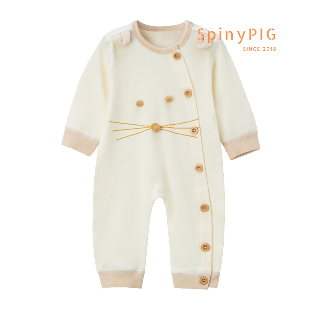 Bộ body dài tay sơ sinh 0-2 tuổi 100% cotton tự nhiên không chất tẩy nhuộm an toàn cho bé mặt mèo dễ thương