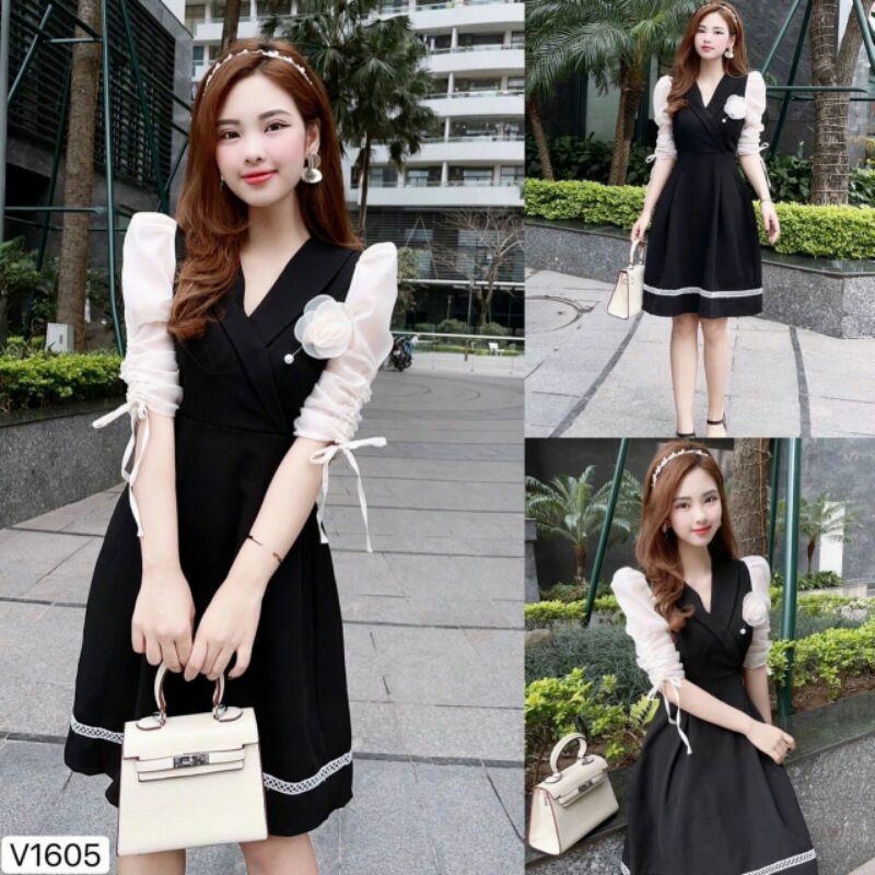 ĐẦM BIGSIZE DỰ TIỆC PHỐI BÔNG CÀI NGỰC PHONG CÁCH CÔNG SỞ