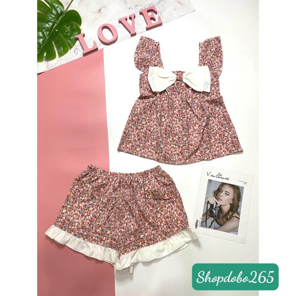 Đồ bộ nữ,bộ ngủ mặc nhà đùi tay cánh tiên vải lụa họa tiết hoa nhí siêu cưng size 45-57kg.