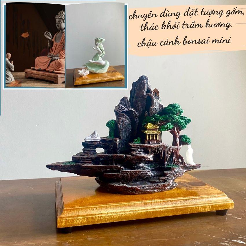 Đôn Gỗ Đế Gỗ Kỷ chữ nhật dùng đặt bonsai, tượng gốm và thác khói trầm hương