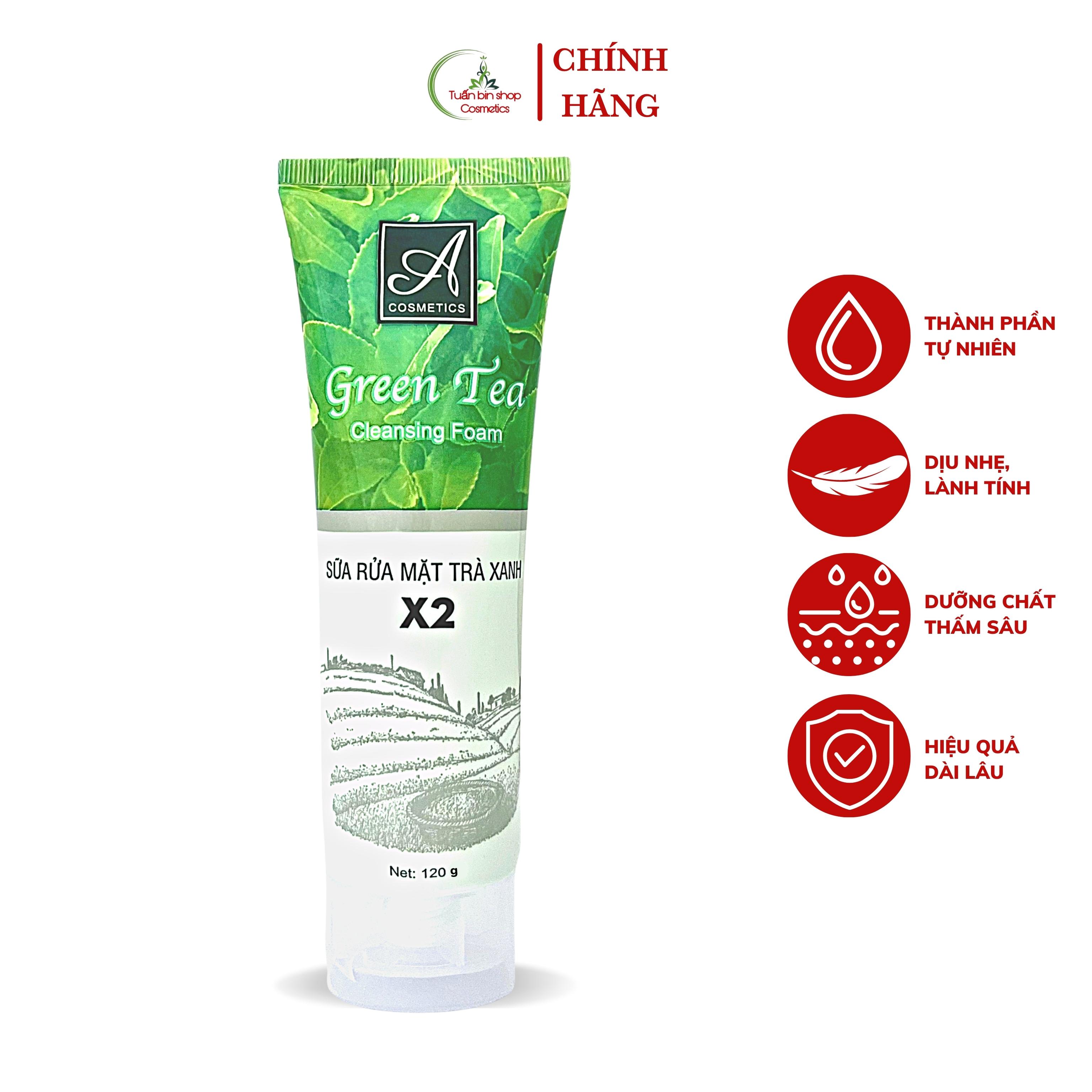 Sữa rửa mặt trà xanh x2 Acosmetics, kiềm dầu, sạch bã nhờn, làm trắng da 120g