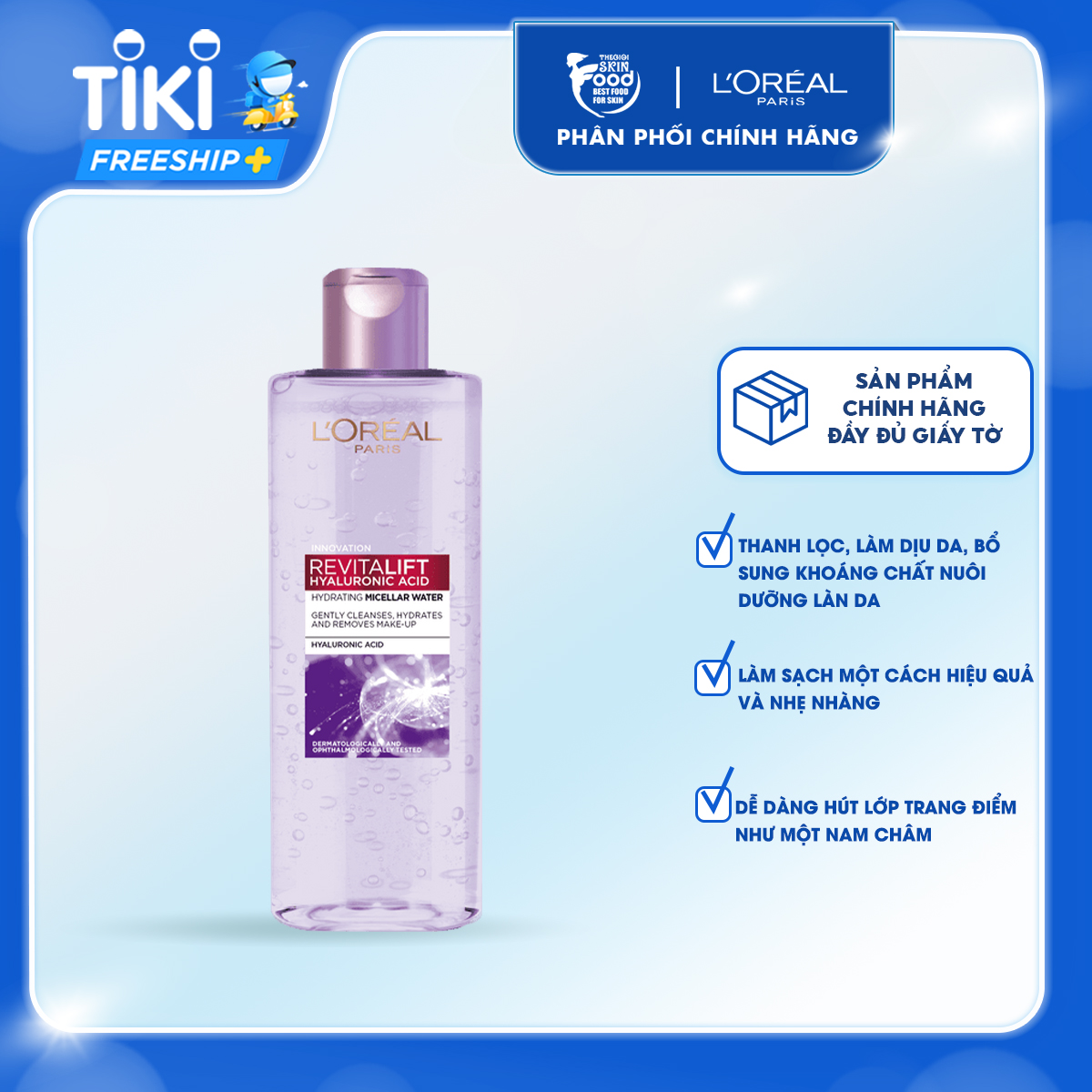 Nước Tẩy Trang Siêu Cấp Ẩm, Giảm Nếp Nhăn L'oreal Revitalift Hyaluronic Acid Hydrating Micellar Water