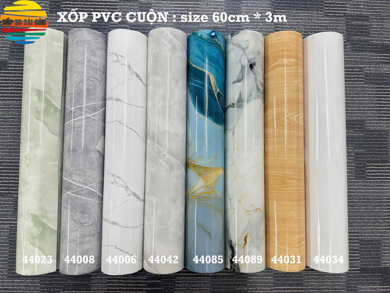 Cuộn Xốp PVC Đá Trắng Xám Sẵn Keo 0.6m*3m Dày 3mm