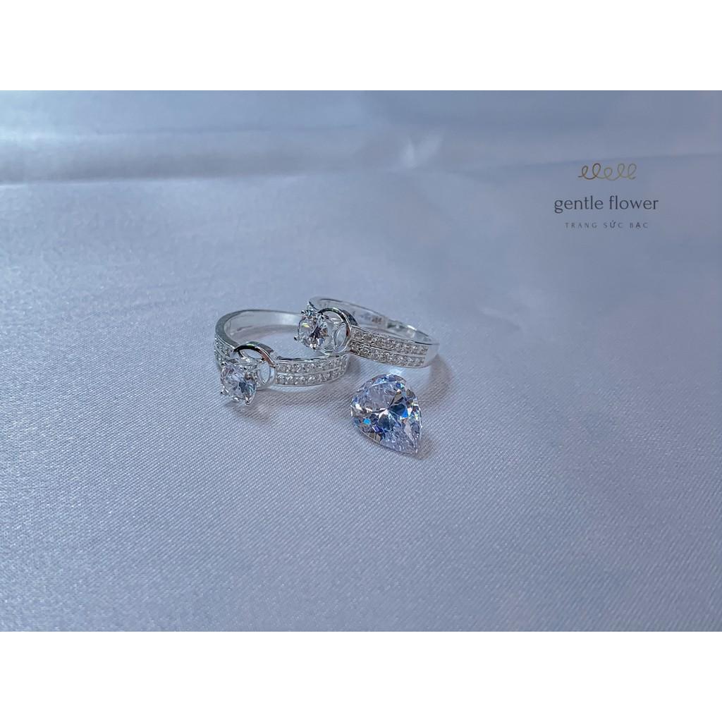 Nhẫn bạc ta nữ đính đá chấu viền đôi thiết kế sang trọng Gentle Flower
