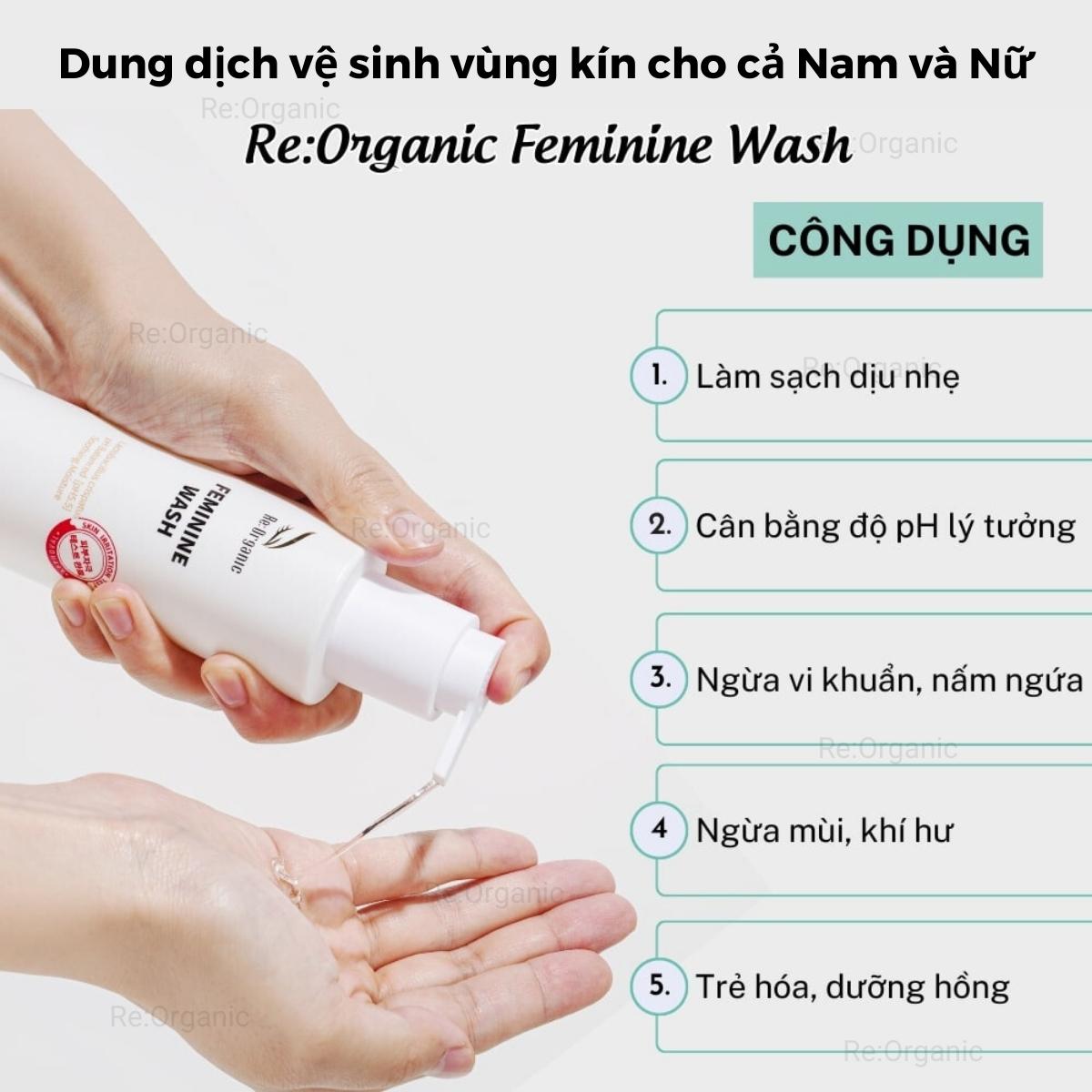 Dung dịch vệ sinh phụ khoa làm sạch khử mùi ngăn ngừa viêm nhiễm dành cho Nam giới Re:Organic Feminine Wash 200ml