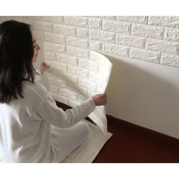 Combo 10 tấm xốp dán tường chống thấm 3D giả gạch màu Trắng