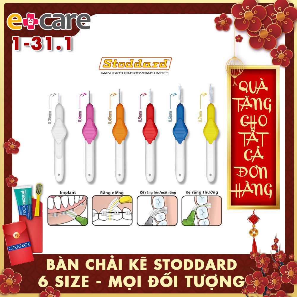 Bộ 6 cây bàn chải kẽ răng Stoddard từ 0.6 đến 1.2mm - UK