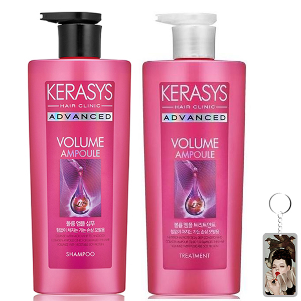 Cặp dầu gội/xả Kerasys Advanced Ampoule Volume phục hồi tóc chắc khỏe Hàn Quốc (2x600ml) tặng kèm móc khóa