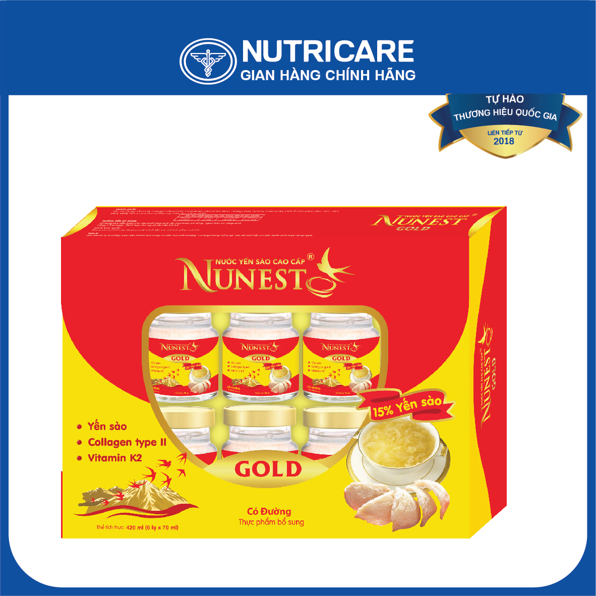 Nước yến sào Nunest GOLD bồi bổ sức khỏe (6Lọ x 70ml)