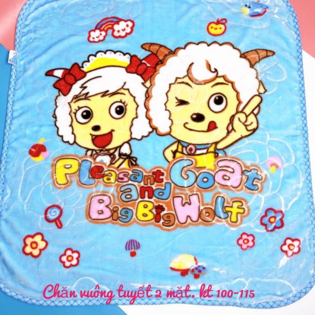 Chăn nhung vuông 2 mặt kt 100x95cm loại dày dặn đẹp, siêu bền dùng cho bé sơ sinh