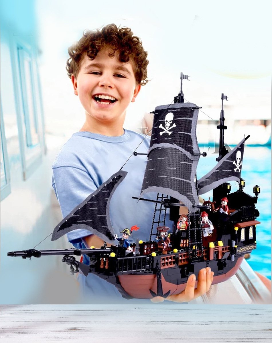 Đồ chơi lắp ráp Tàu Ngọc Trai Đen Black Pearl dài 55cm , lắp ghép mô hình Tàu hải tặc cướp biển