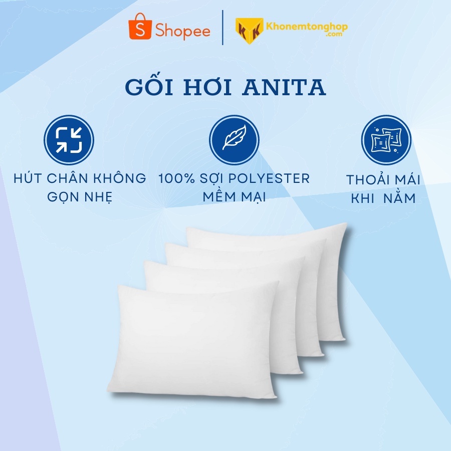 Gối ép hơi cao cấp Anita chất liệu mềm mại, êm ái,giúp nâng niu, vỗ về giấc ngủ thật ngon - Tặng vỏ gối