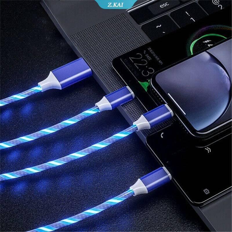 Dây Cáp Sạc Nhanh 3 Trong 1 Có Đèn LED Dành Cho iPhone Xiaomi Samsung