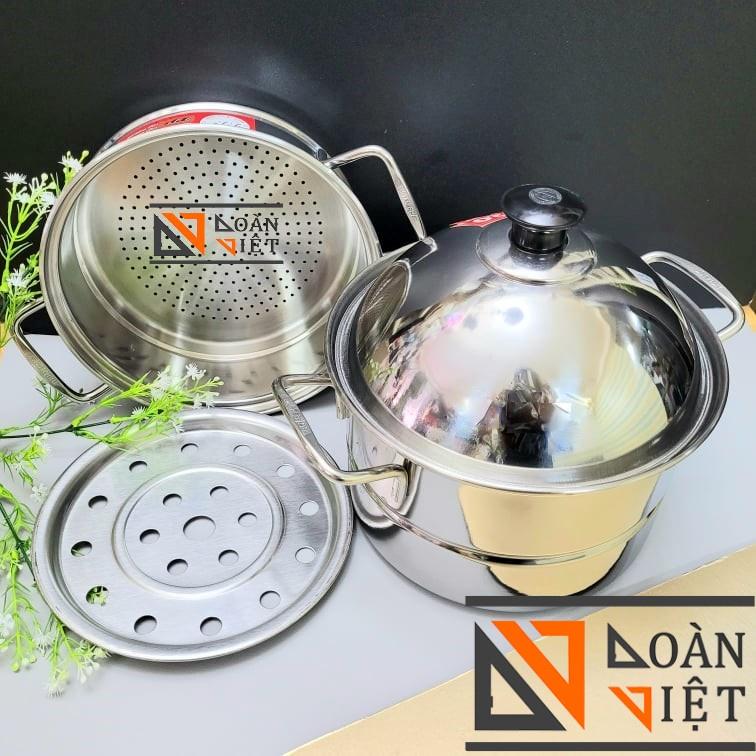 Bộ Xửng Hấp 2 tầng Inox 20cm - Siêu Tiện Ích với vỉ rời chia 2 tầng dùng làm nồi hấp vừa nồi nấu ăn. Kích thước nhỏ gọn Hấp Bánh, chưng cất Phù hợp gia đình