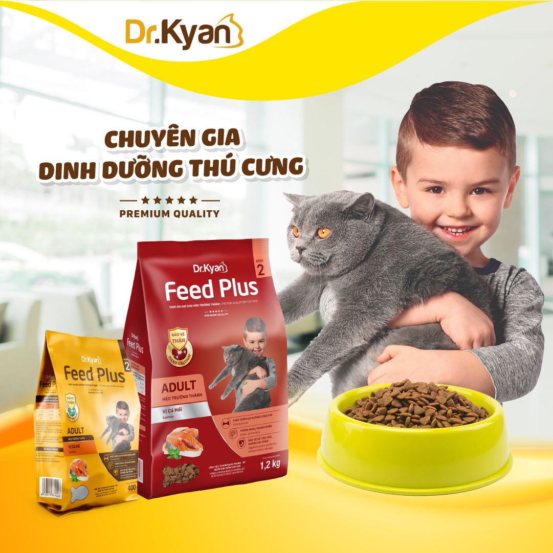 Dr.Kyan - Thức ăn cho mèo lớn Feed Plus - Adutl 1,2 Kg - Vị cá hồi