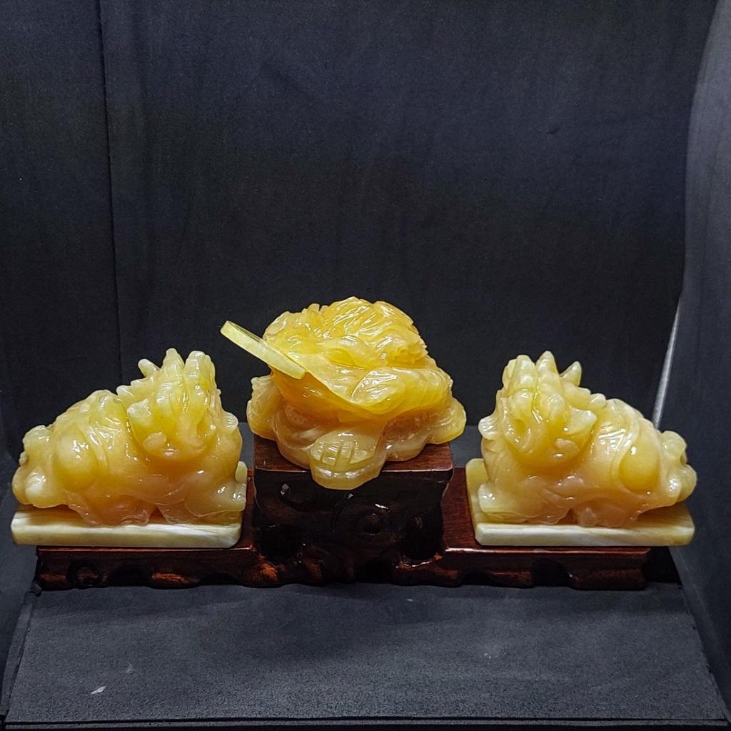 Combo Tỳ Hưu Phong Thủy + Cóc Ngậm Tiền Đá Ngọc Hoàng Long - Dài 10cm