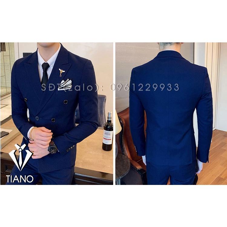 Vest nam cao cấp 6 cúc kiểu dáng Hàn Quốc, màu XANH LÂN cực sang trọng, Suit Nam Cao Cấp - TIANO STORE