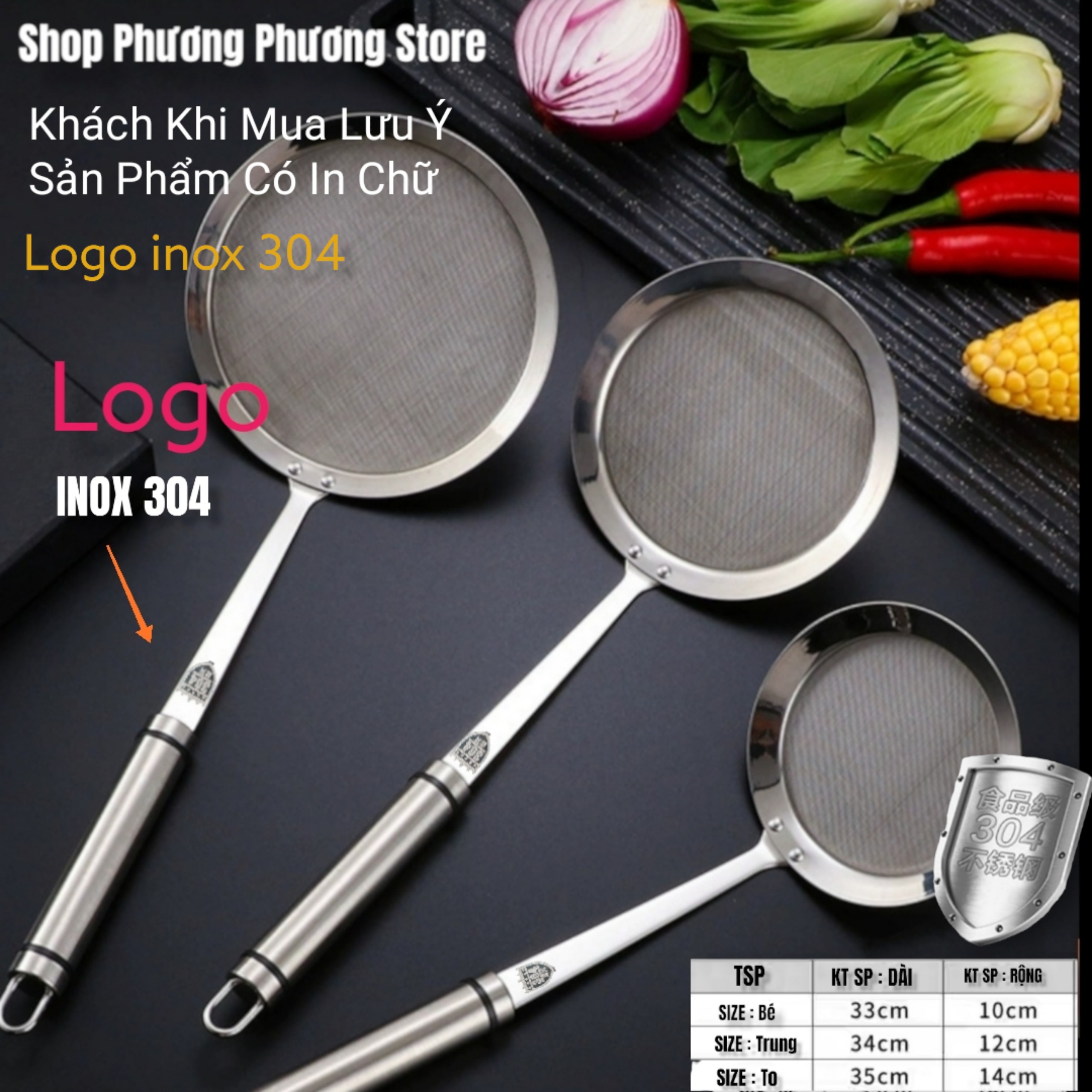 Vợt , vớt , hớt lưới lọc cặn cho dầu ăn và vớt bọt loại xịn inox 304 không hoen gỉ cao cấp xử dụng bền lâu