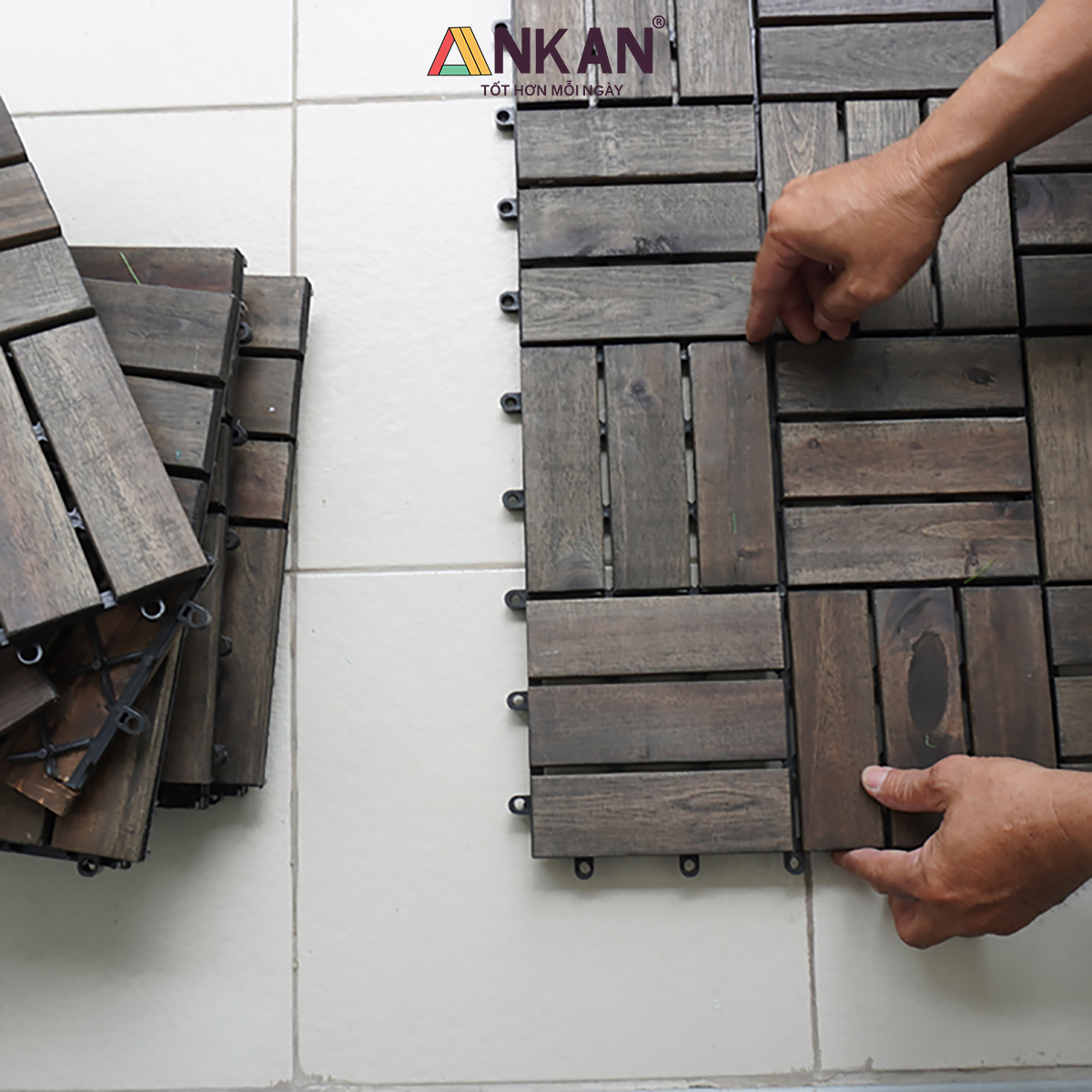 Vỉ Gỗ Lót Sàn Ban Công Thương Hiệu ANKAN Gu Màu Đen 12 Nan, Ván Sàn Gỗ Tự Nhiên, Sân Vườn, Hồ Bơi, Phòng Spa, Siêu Bền, Chịu Nước Tốt, Chống Trơn Trượt, Tiêu Chuẩn Xuất Khẩu