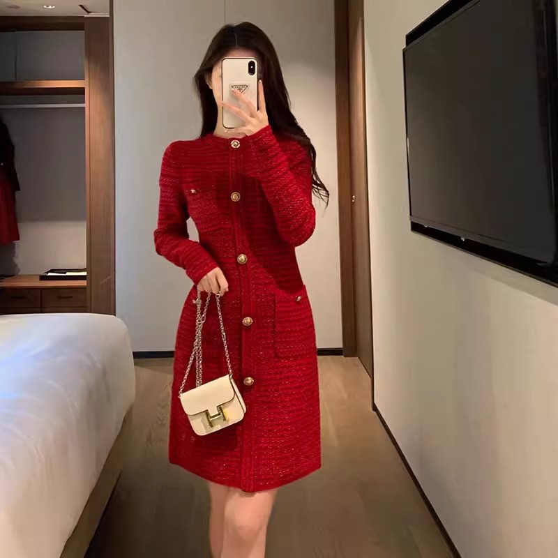 Đầm Dệt Kim Ôm Eo Đơn Giản Thanh Lịch Thu Đông AL113 - Hàng Quảng Châu Cao Cấp
