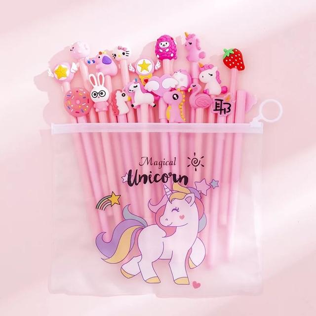 Set 20 Bút Bi Mực Nước Mặt Icon Đáng Yêu, unicorn... Bút Nước Cute