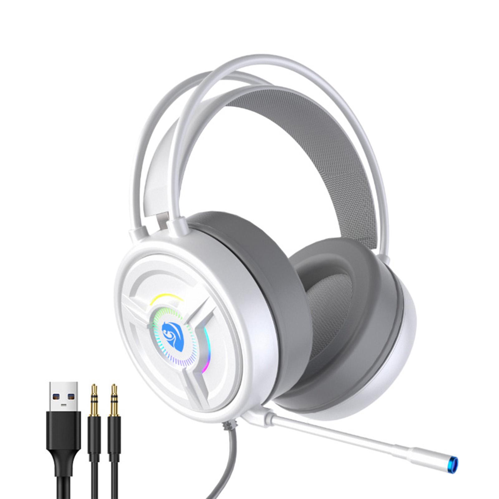 3.5mm Gaming Headset Over Ear Headphones LED Light for PC Laptop White