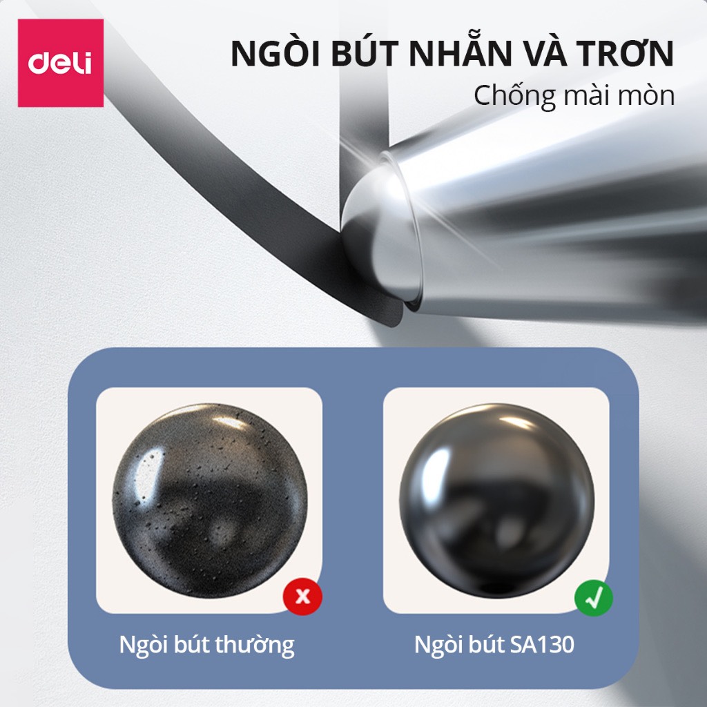 Bút gel Deli SA130 ngòi 0.35mm - Mực đen, đều mực, ngòi nhỏ