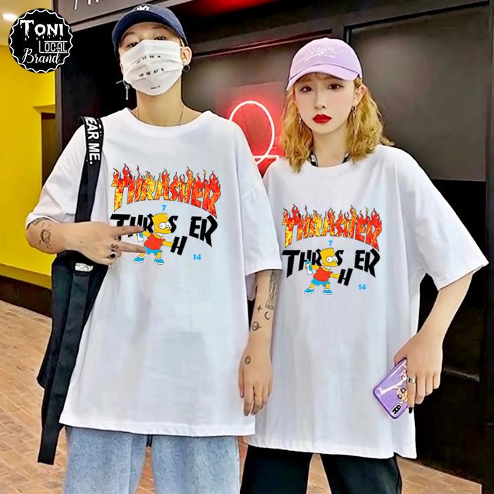 Áo Thun Tay Lỡ Local Brand THRASHER Cotton 100 form rộng nam nữ Unisex