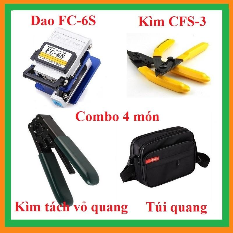 "COMBO 4 - Dao cắt sợi quang + Kìm tuốt sợi quang + Kìm tách vỏ quang + Túi đựng"