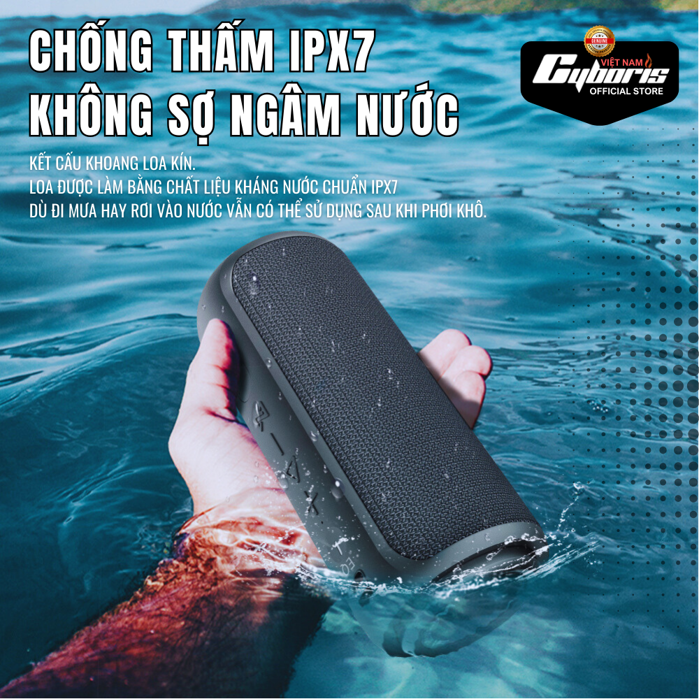 Loa Nghe Nhạc Bluetooth Cyboris S12, Loa siêu Bass, Công suất 30W, Chống nước IPX7, Pin 4000mAh. Hàng Chính Hãng.