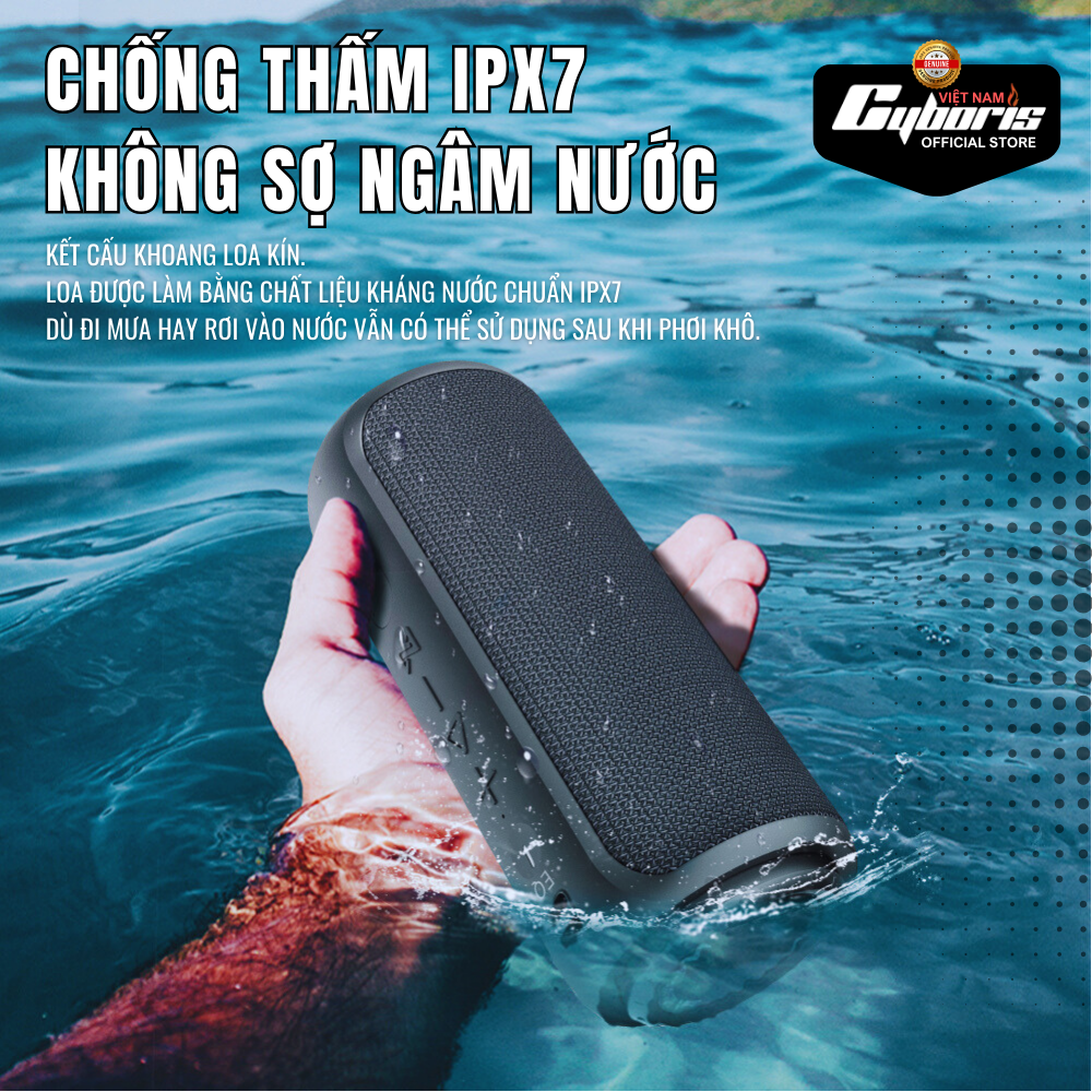 Loa Nghe Nhạc Bluetooth Cyboris S12, Loa siêu Bass, Công suất 30W, Chống nước IPX7, Pin 4000mAh. Hàng Chính Hãng