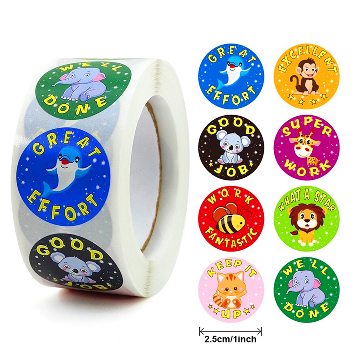 Cuộn 500 sticker nhãn dán khích lệ khen thưởng học tập cho bé yêu với nhiều họa tiết kèm slogan khiến những giờ học thêm sinh động – ST010