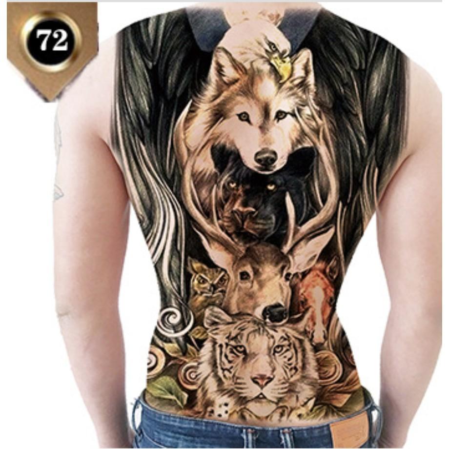 Hình xăm dán kín lưng vườn sở thú màu 34x48cm- tặng mini tattoo