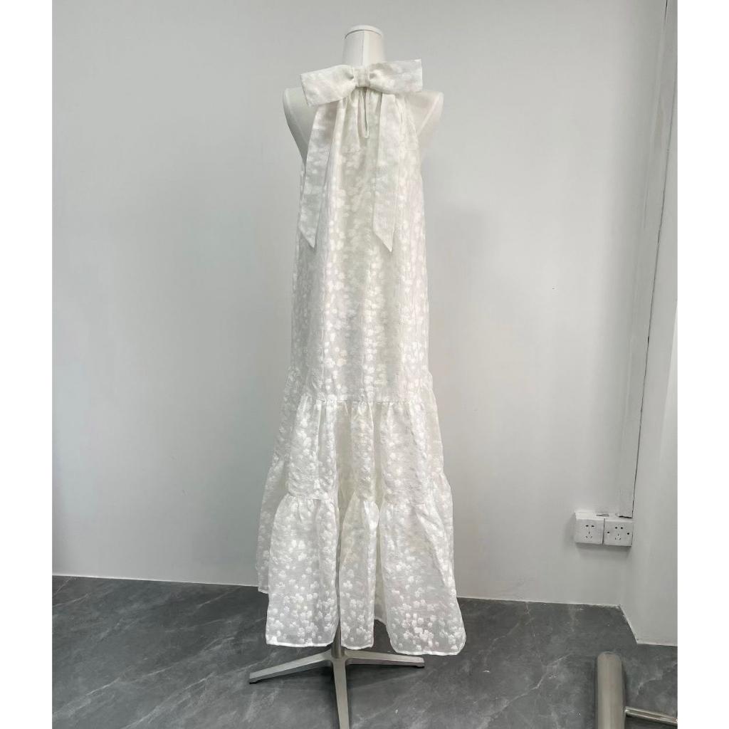 Váy Du Lịch Trắng Tiểu Thư Có Nơ