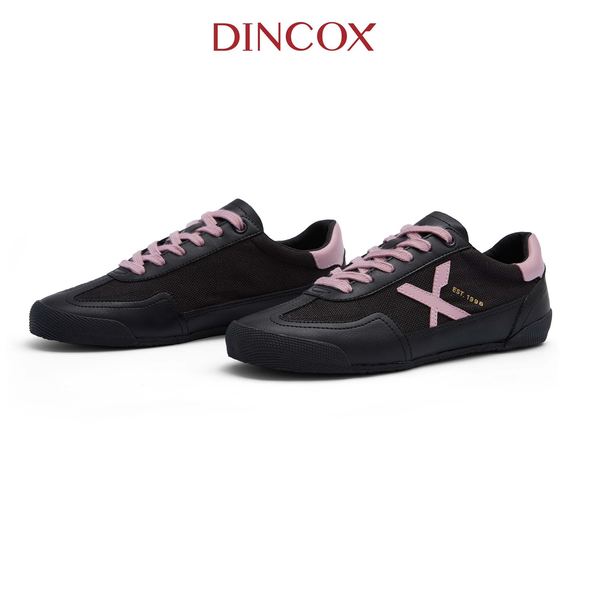 Giày Sneaker Nữ Dincox DC47 BLACK/ PINK Micro Suede Kết Hợp Canvas Shoes Đế Bằng, Bền Và Nhẹ Hơn