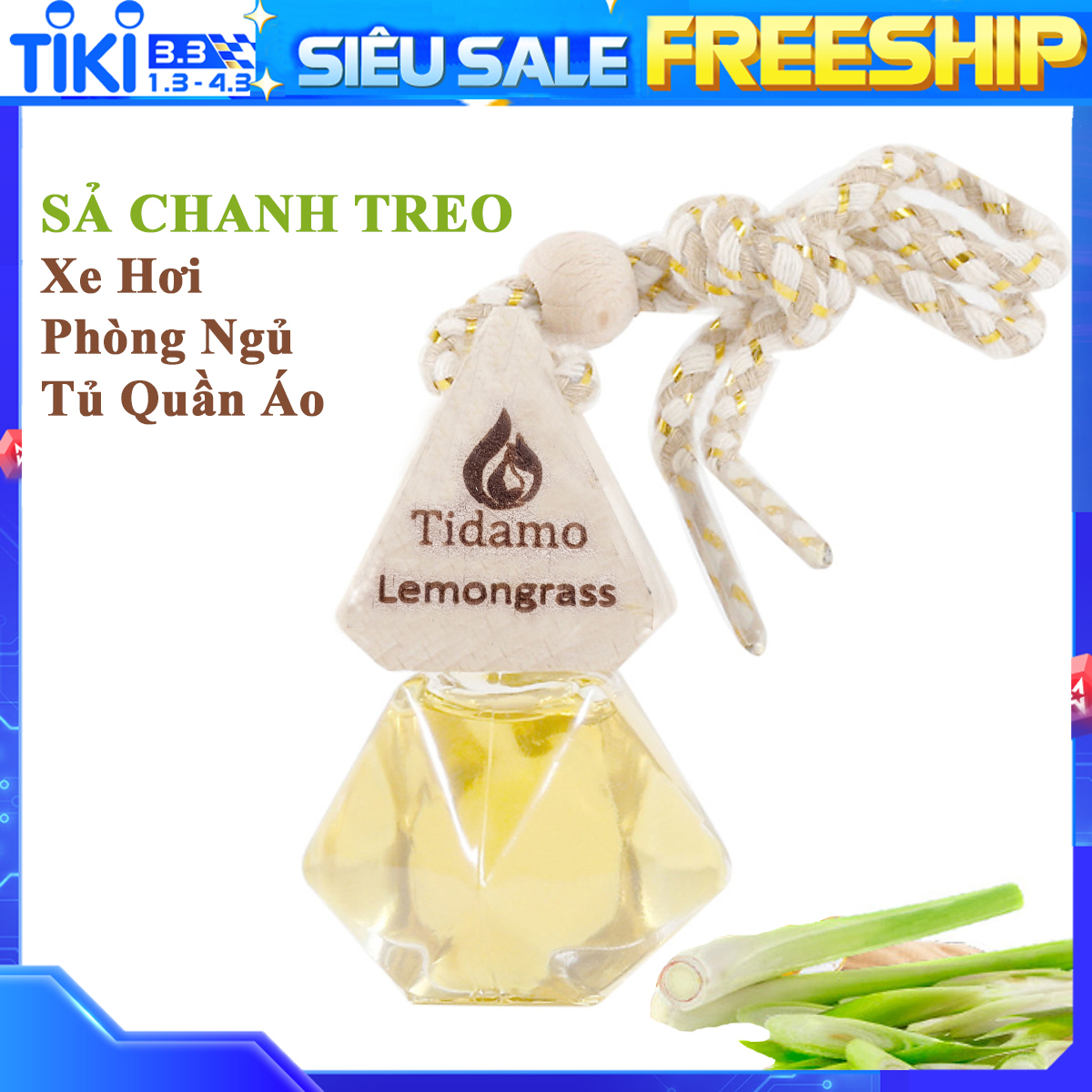 Tinh Dầu Sả Chanh Treo Xe Ô Tô, Treo Tủ Quần Áo, Treo Phòng Gia Đình - Tinh Dầu Sả Chanh Nguyên Chất TIDAMO Giúp Khử Mùi, Kháng Khuẩn Và Thư Giãn Tinh Thần