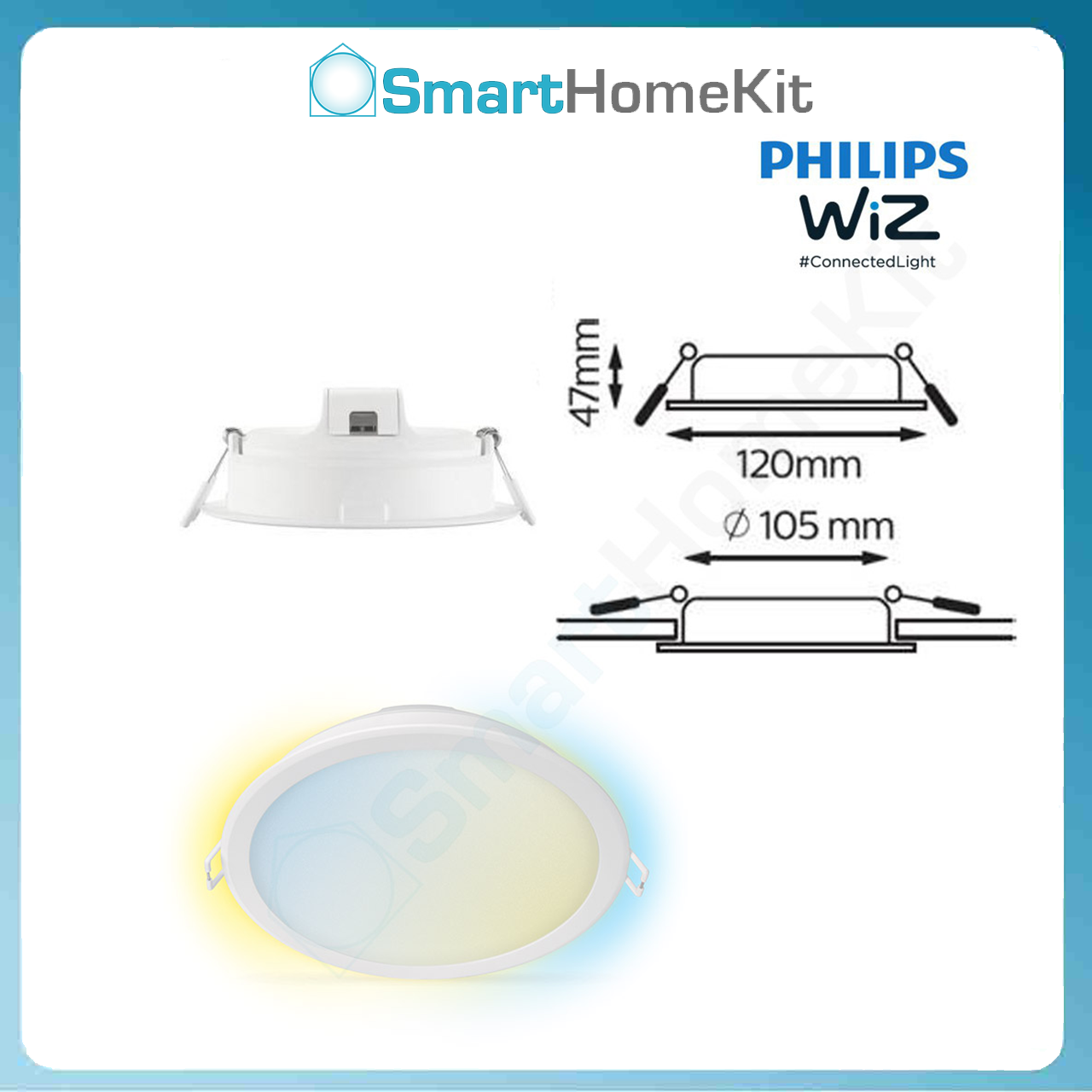 Đèn LED âm trần thông minh WiZ Tunable White Downlight 4/5/6 inch - Hàng chính hãng - Tròn (đường kính 15 cm)