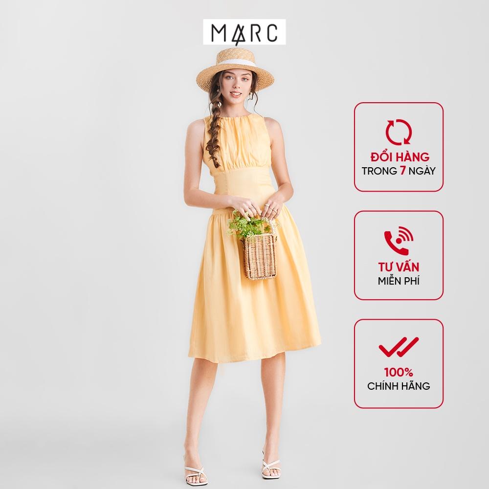 Đầm nữ MARC FASHION sát nách midi linen hạ eo