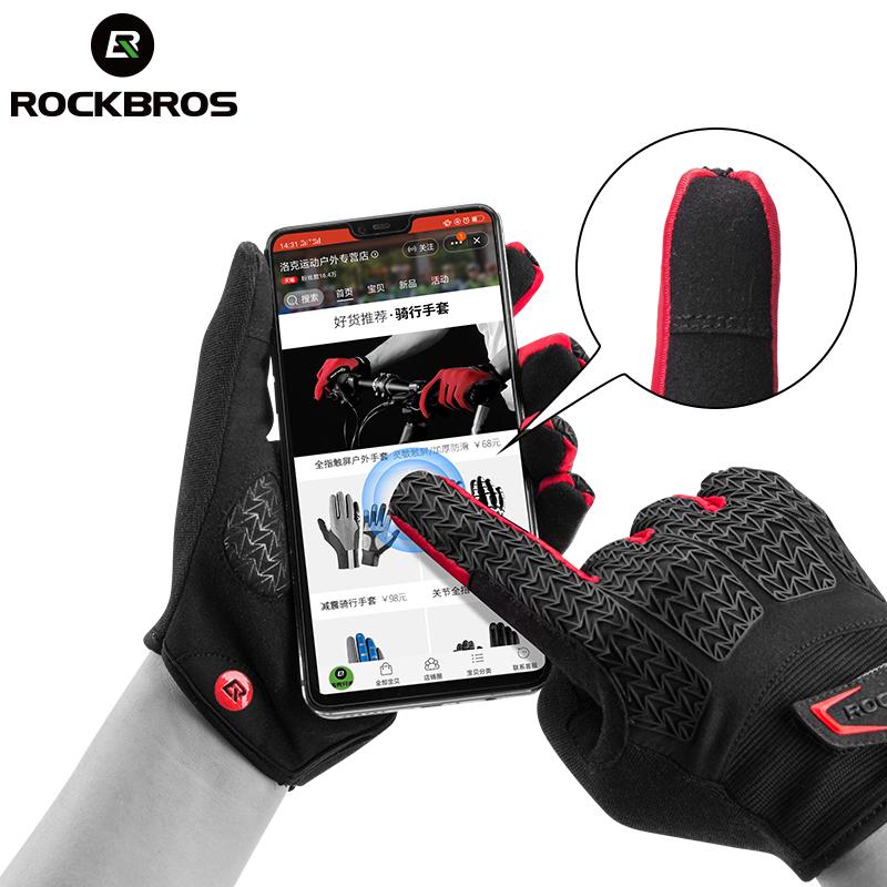 ROCKBROS Chống Gió Găng Tay Xe Đạp Cảm Ứng Màn Hình Đi Xe MTB Xe Đạp Xe Đạp Găng Tay Giữ Nhiệt Ấm Áp Xe Máy Thu Đông Xe Đạp Găng Tay