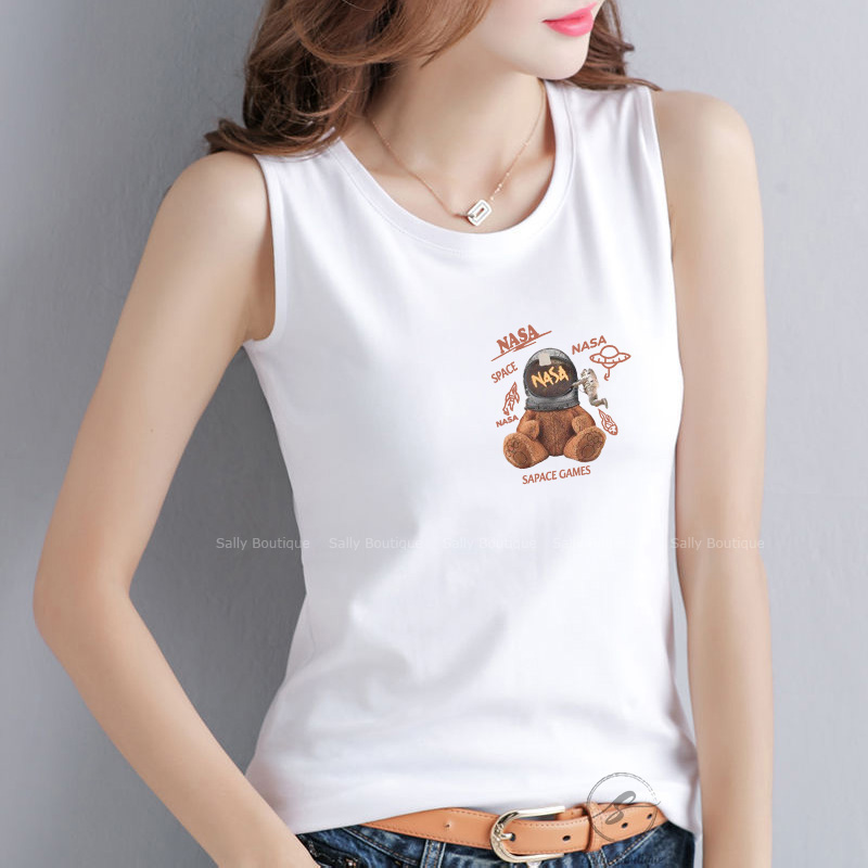 Áo Sát Nách Nữ Bản To Gấu Nasa, Thun Cotton 100% Co Giãn 4 Chiều, Vải Dày, Thấm Hút Mồ Hôi, Mềm Mịn Mặc Mát - SN136