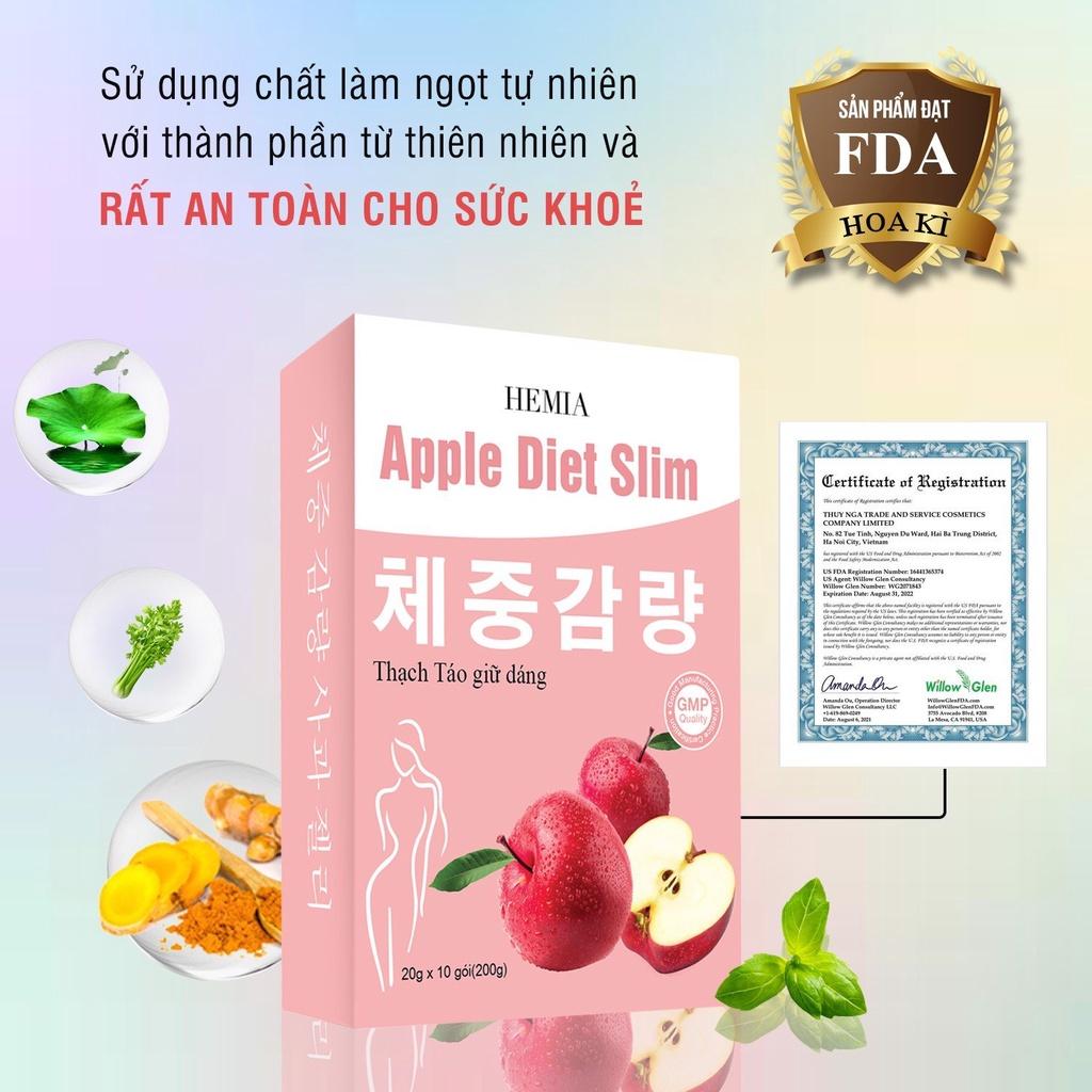 Thạch táo giảm cân Hemia, an toàn tại nhà, 1 hộp 10 cái, công nghệ chính hãng Hàn Quốc