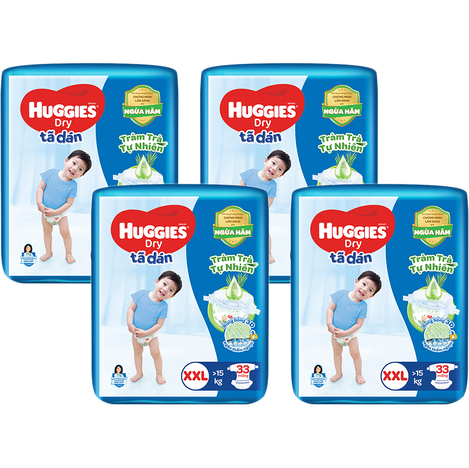 Combo 4 Tã dán HUGGIES DRY JUMBO Tràm Trà