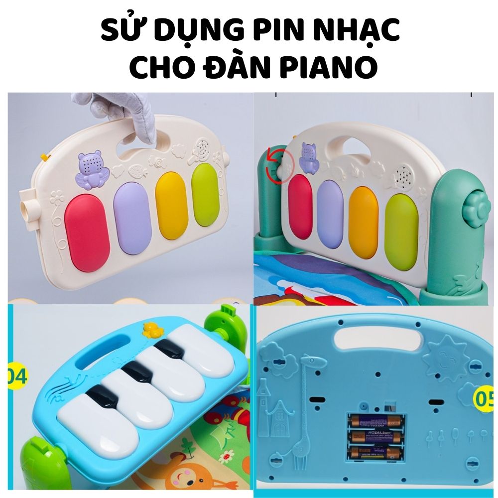 Thảm nhạc cho bé sơ sinh nằm chơi Piano Gym, Khỉ, Voi, Hươu, Cá heo đồ chơi cho bé vận động 4 giác quan thông minh