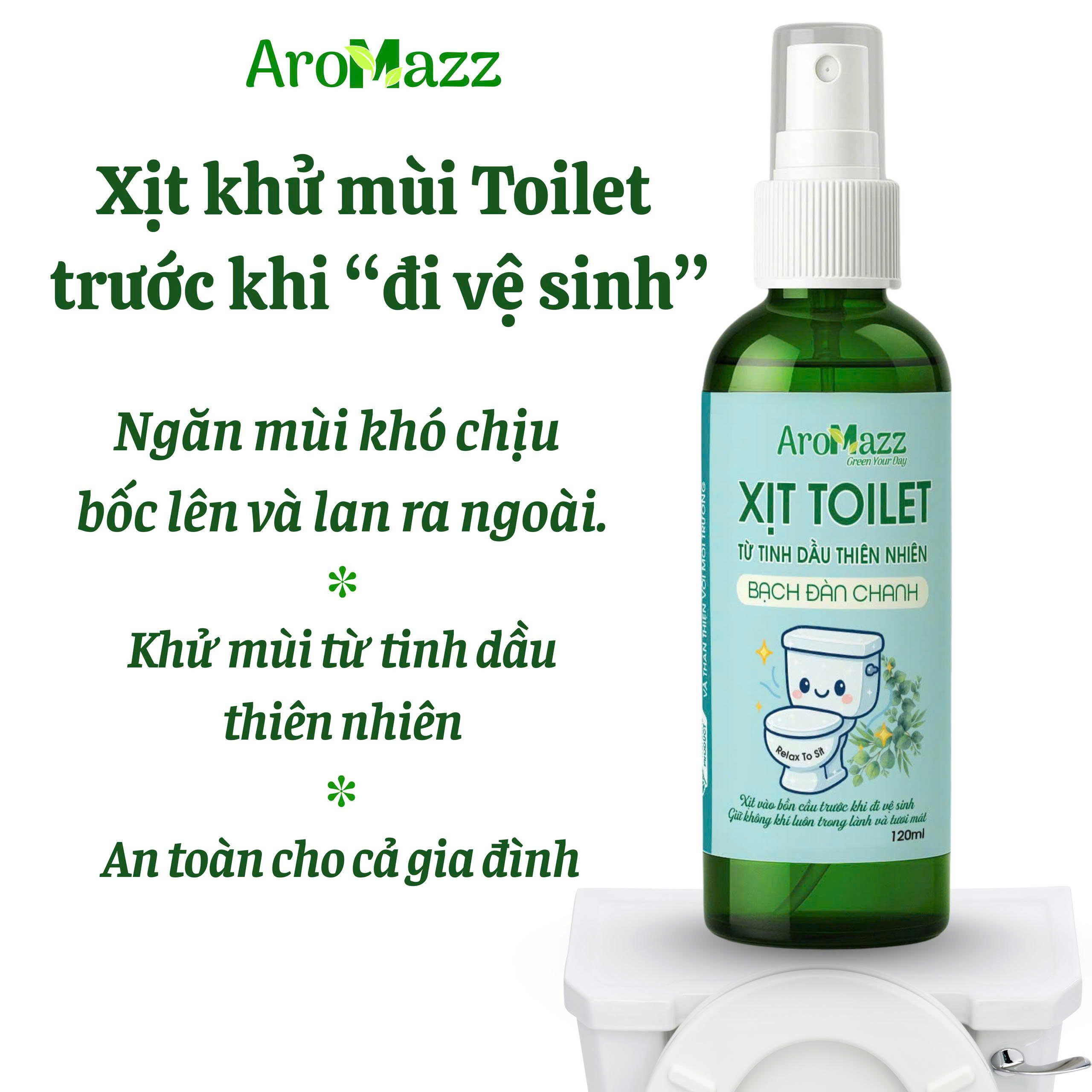 Xịt Khử Mùi Nhà Vệ Sinh Tức Thì Từ Tinh Dầu Thiên Nhiên AroMazz, Khử Mùi Trước Khi Đi Vệ Sinh, An Toàn Dùng Hàng Ngày