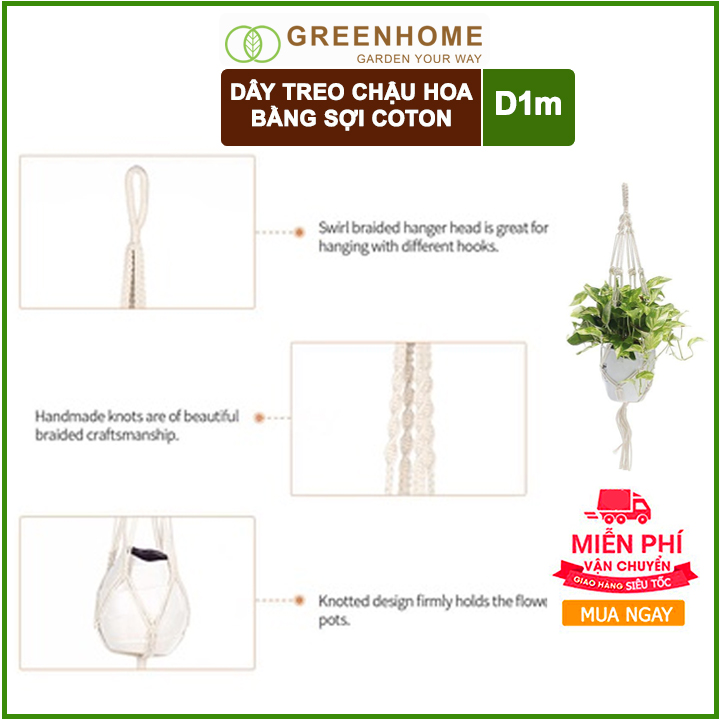 Dây treo chậu cây cảnh lọ hoa dây trang trí phối màu - chất liệu Cotton tự nhiên thân thiện với môi trường